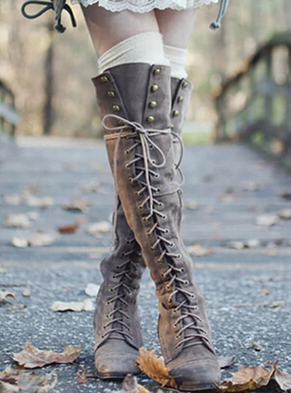 Low Heel High-Top Lace-Up Women's Boots