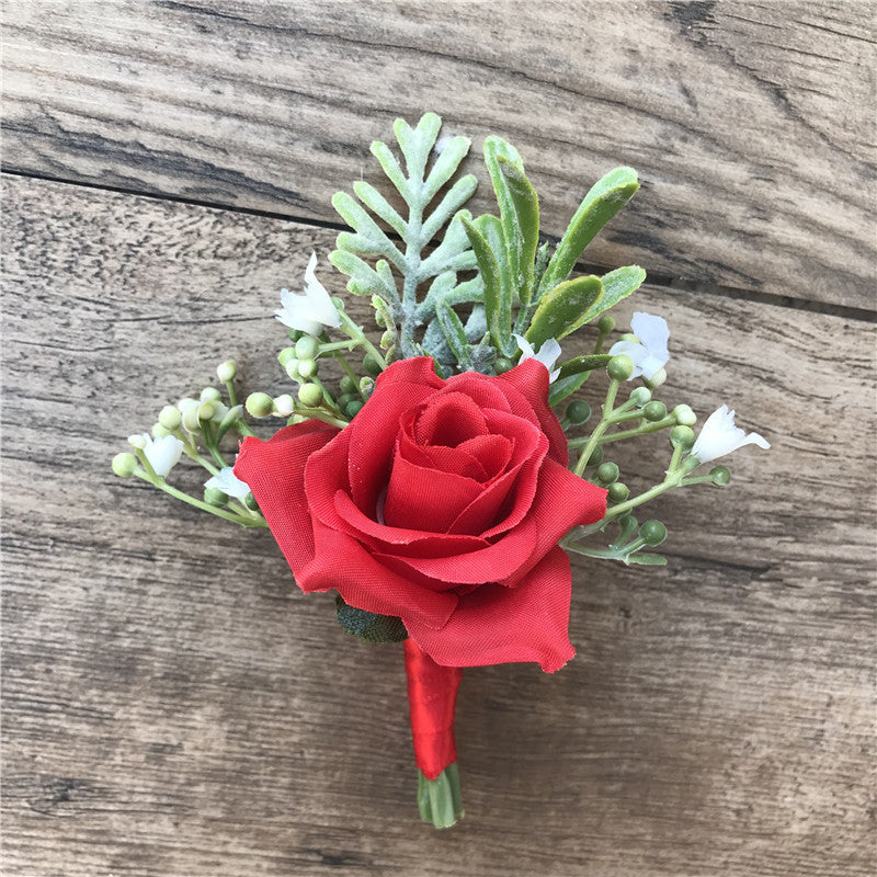 Pre-Wedding Korean Fabric Bride and Groom Corsage with Rose Buds