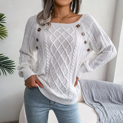 Square Neck Knitted Sweater Winter Long Sleeve Top