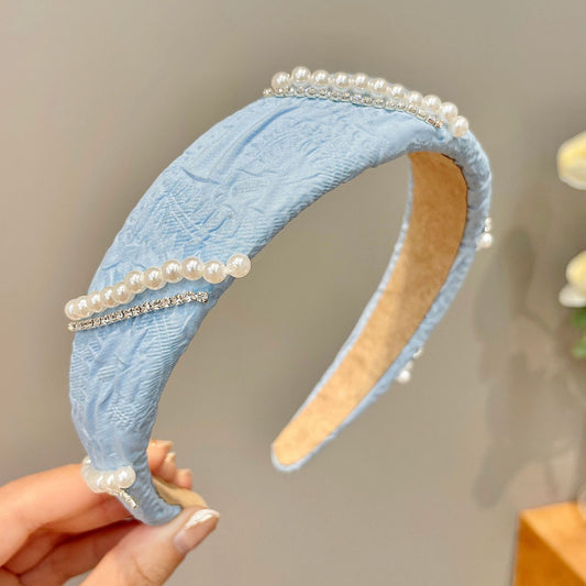 Pearl Mesh Small Flower Hair Band Blue Color