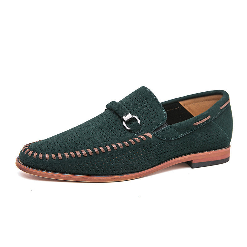 Punching Breathable Slip On Leather Shoes British