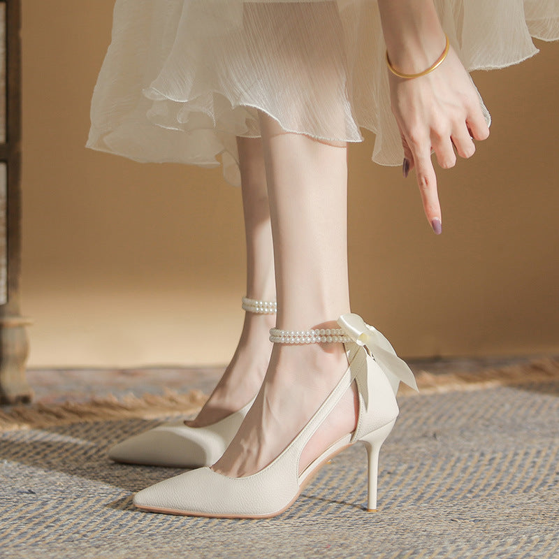 White Stiletto Heels with Bow Detail for Bridesmaids