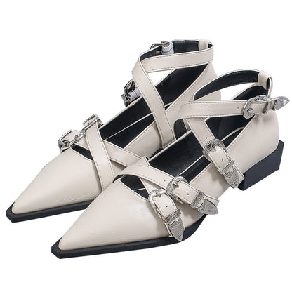 Pointed Toe Square Heel Cross Buckle Mary Janes