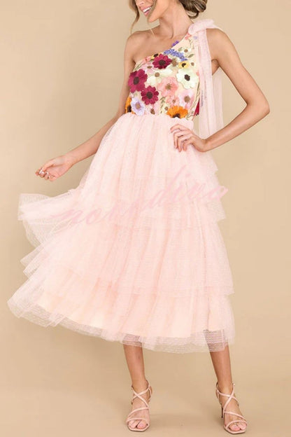 Spring and Summer European and American Fashion Three-Dimensional Flower Wide Hem Dress