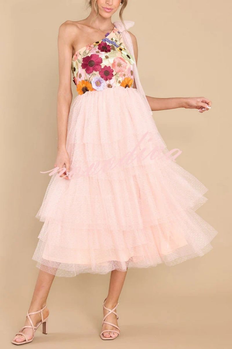 Spring and Summer European and American Fashion Three-Dimensional Flower Wide Hem Dress