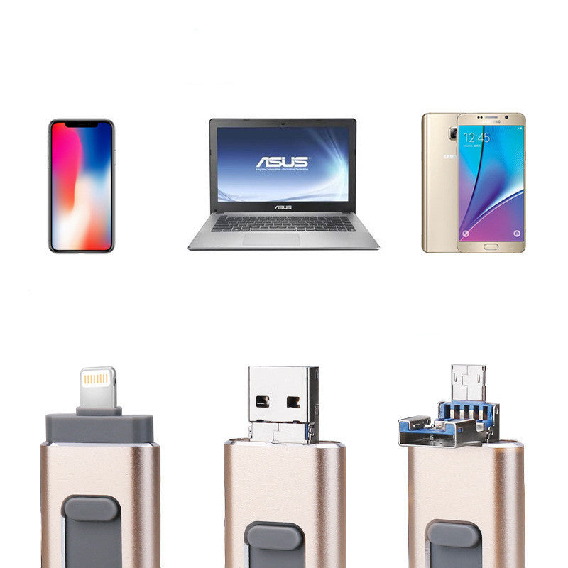 3-in-1 Small Push-pull Metal USB Flash Drive