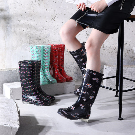 Women's Printed High Rubber Boots