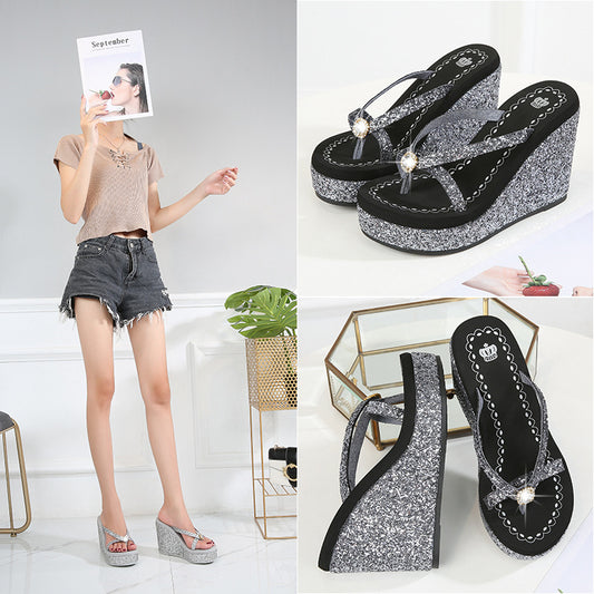 Rhinestone Platform Flip-Flops