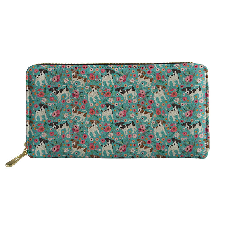 Women's Long Floral Dog Printed Pu Wallet