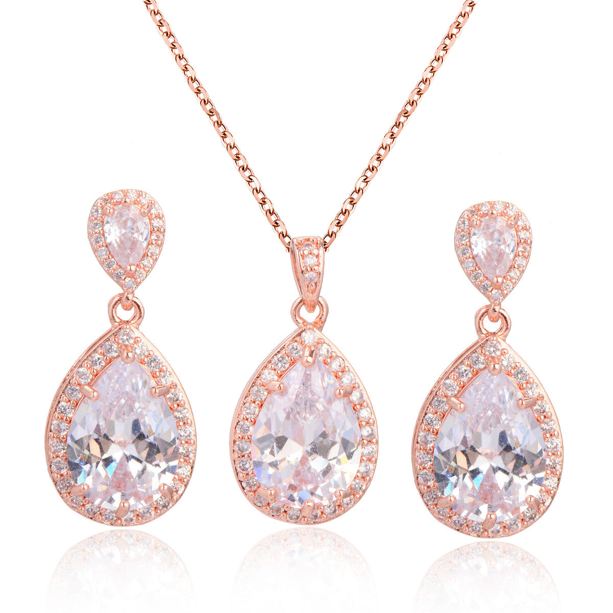 Graceful Zircon Water Drop Jewelry Set