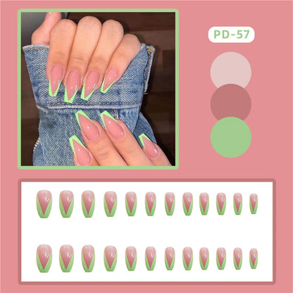 PD-57 Ballet Green French Net Red Fake Nail Stickers