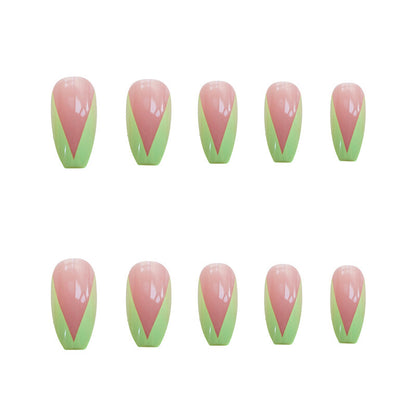 PD-57 Ballet Green French Net Red Fake Nail Stickers