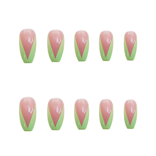 PD-57 Ballet Green French Net Red Fake Nail Stickers