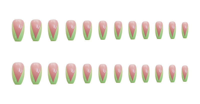 PD-57 Ballet Green French Net Red Fake Nail Stickers