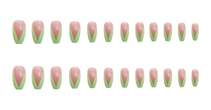 PD-57 Ballet Green French Net Red Fake Nail Stickers