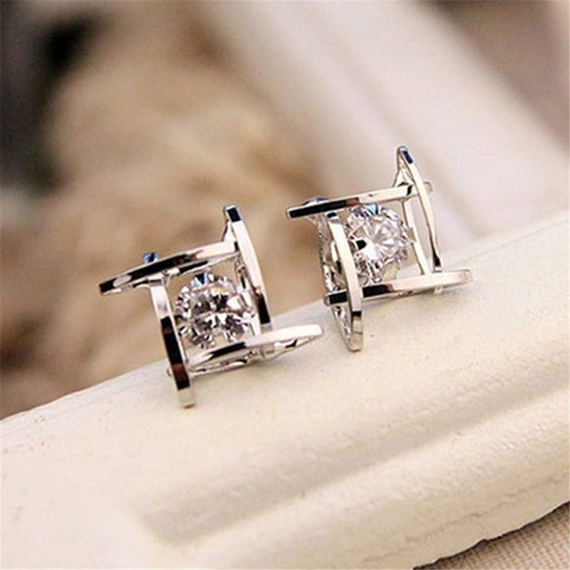 Square Zircon Hollow Copper Earrings