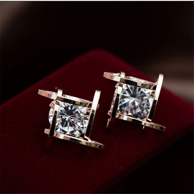 Square Zircon Hollow Copper Earrings