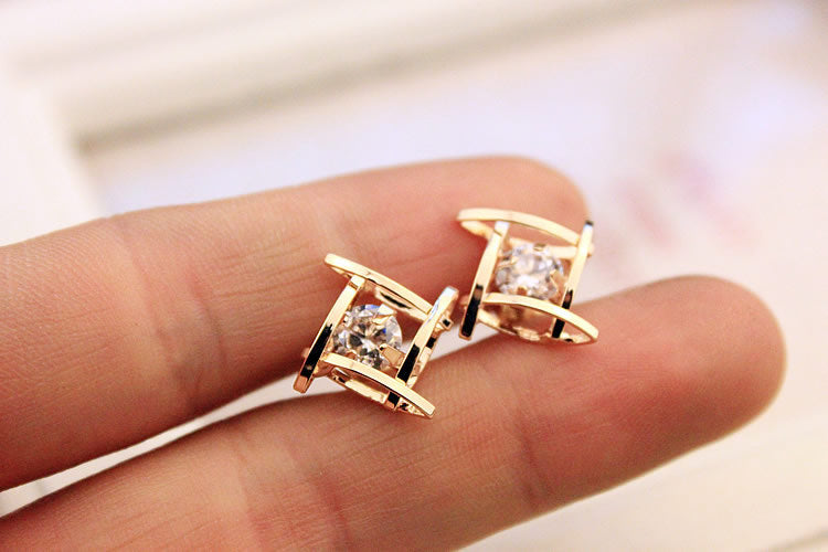 Square Zircon Hollow Copper Earrings