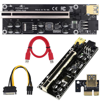 PCI-E Riser Card 009s Plus: PCIe X16 Adapter with USB 3.0 Cable