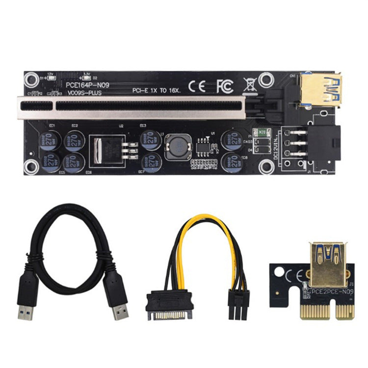 PCI-E Riser Card 009s Plus: PCIe X16 Adapter with USB 3.0 Cable