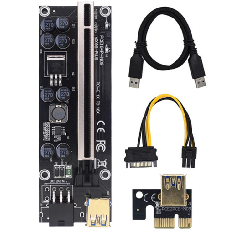 PCI-E Riser Card 009s Plus: PCIe X16 Adapter with USB 3.0 Cable