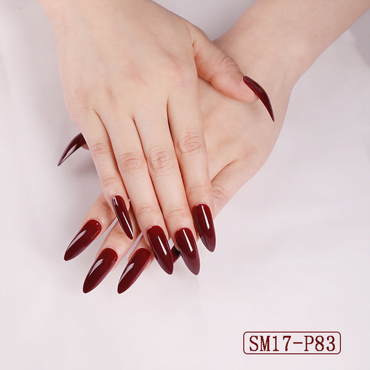 Long Pointed Solid Color False Almond Nails