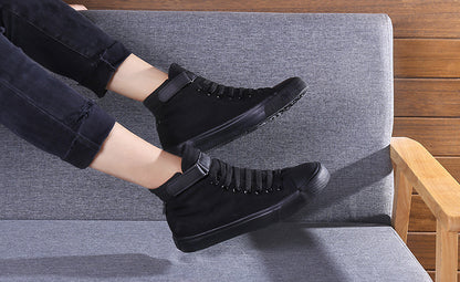 High-Top Canvas Shoes Korean Casual All-Match Flat-Heel Buckle