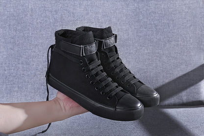 High-Top Canvas Shoes Korean Casual All-Match Flat-Heel Buckle