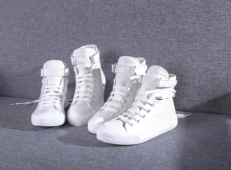 High-Top Canvas Shoes Korean Casual All-Match Flat-Heel Buckle