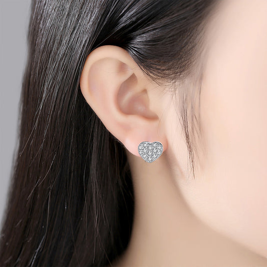 Sterling Silver Heart Earrings - S925 Zircon