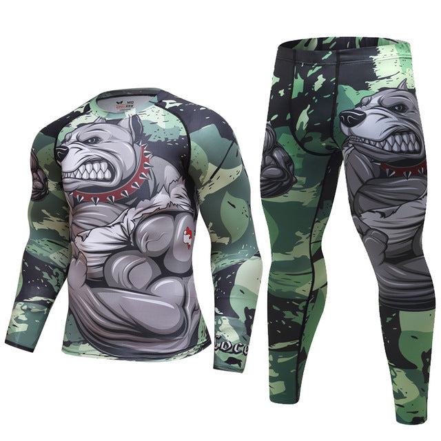 Mens Tracksuit Set D Animal Compression T-Shirt Pants Skin