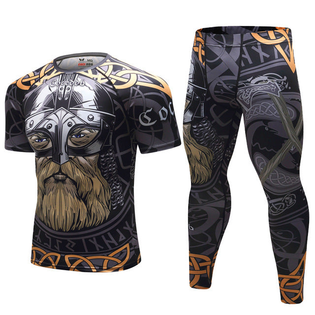 Mens Tracksuit Set D Animal Compression T-Shirt Pants Skin