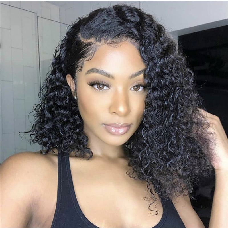 African Curly Lace Front Wig Medium Length