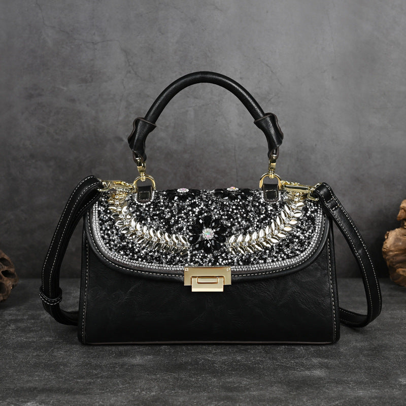 Hand-Studded Retro Shoulder Handbag