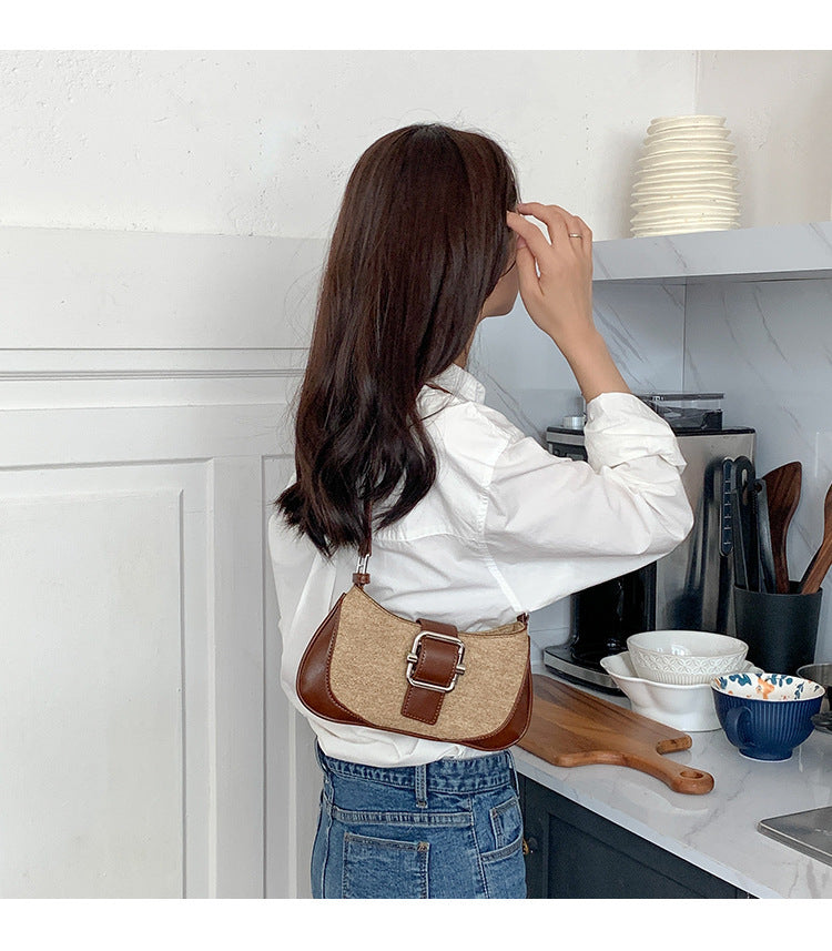 Retro High-grade Stitching Baguette Bag