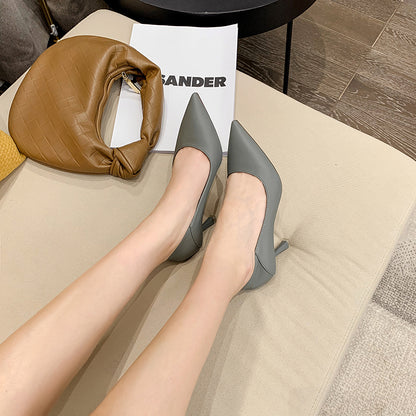 Soft Leather Nude Pointed Toe High Heels