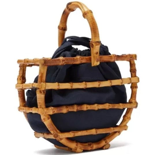 Handmade Bamboo Bucket Handbag with Tassel Accents