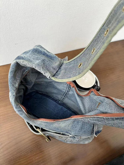 Vintage Washed Denim Shoulder Bag