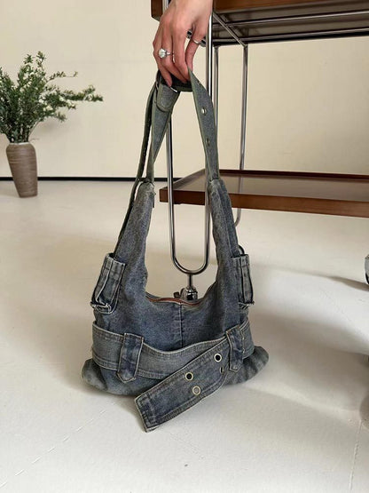 Vintage Washed Denim Shoulder Bag