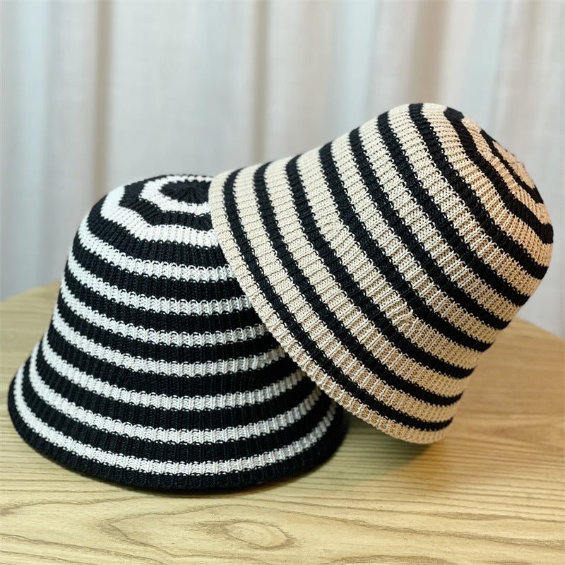 Sunshade Leisure Striped Knitted Dome Bucket Foldable Tide Bucket Hat