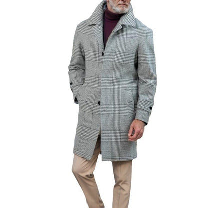 Men's Raglan Sleeve Checked Woolen Coat Fashion