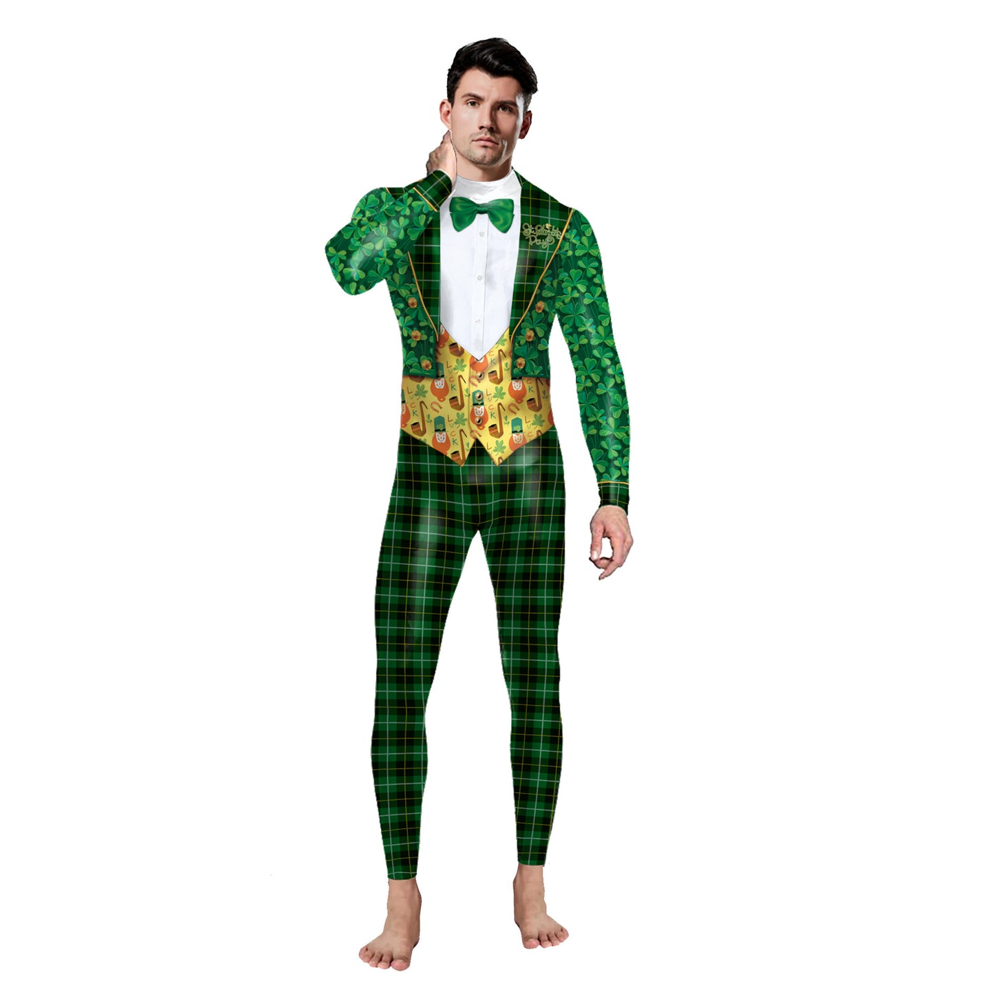 St. Patrick's Day Green Bow Digital Print Performance Dress