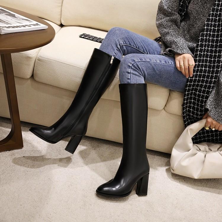 Square Head High Heel Long Boots