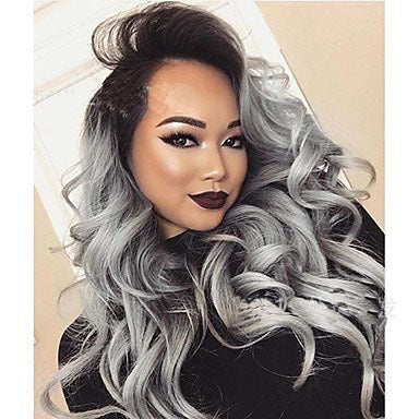 Grey Black Ombre Wavy Lace Wig