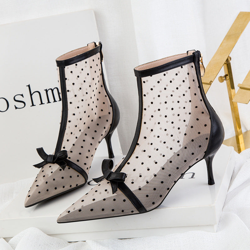 Sweet Polka Dot Mesh High Heels