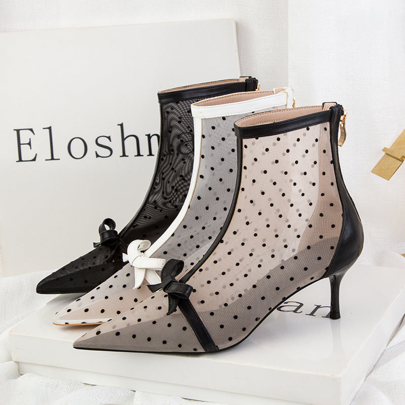 Sweet Polka Dot Mesh High Heels