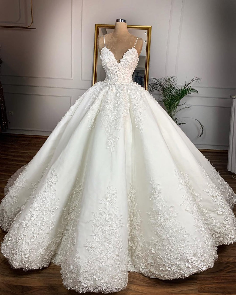 Deep V-neck Lace Wedding Dress