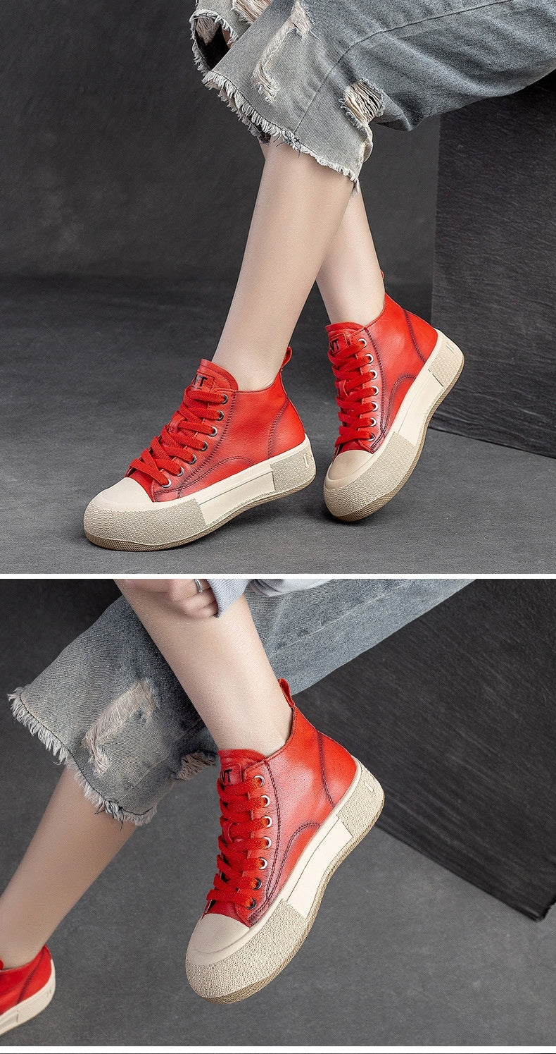 Vintage High-top Cowhide Casual Sneakers