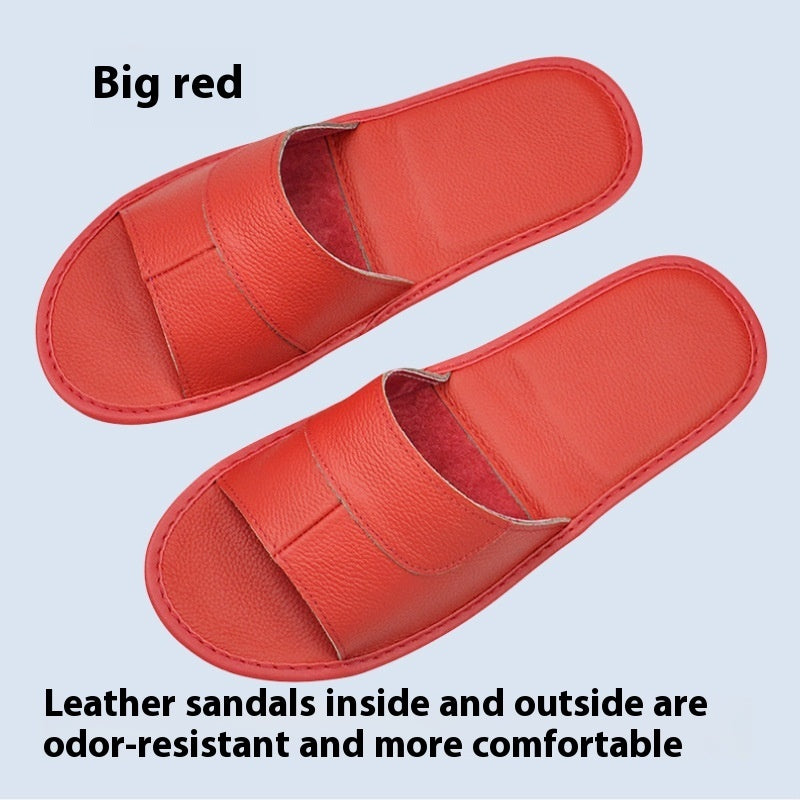 Home Indoor Non-slip Soft Bottom Cowhide Sandals