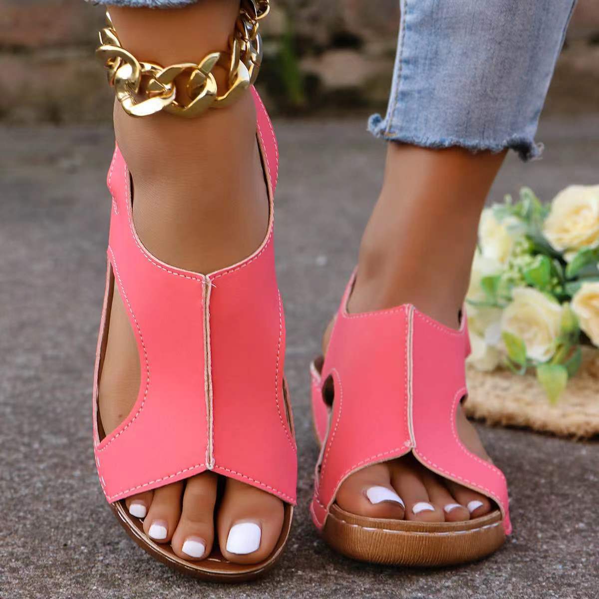 Elastic Band Wedge Sandals